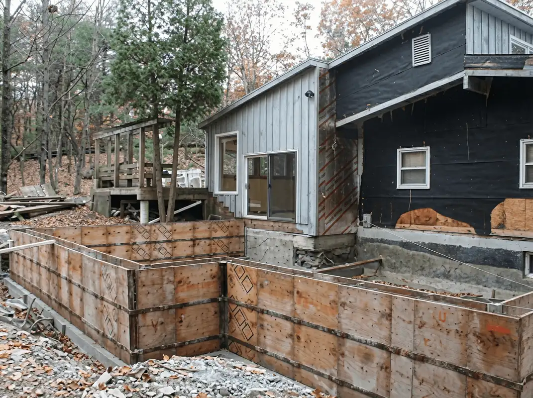 Prepared site with foundation forms for home remodeling and addition project in Worcester, MA